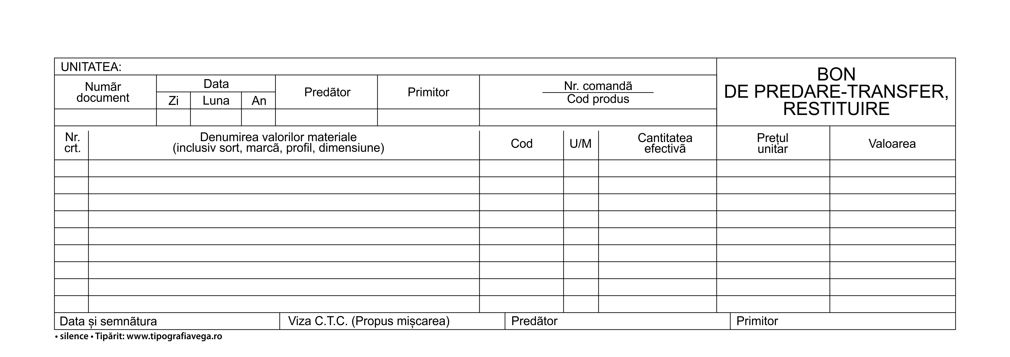 bon transfer predare transfer restituire