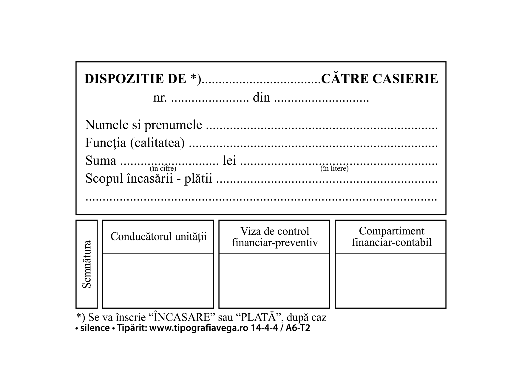 dispozitie catre casierie